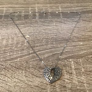 Sterling Silver Cubic Zirconia & Marcasite Open Heart Pendant Necklace 18" Long